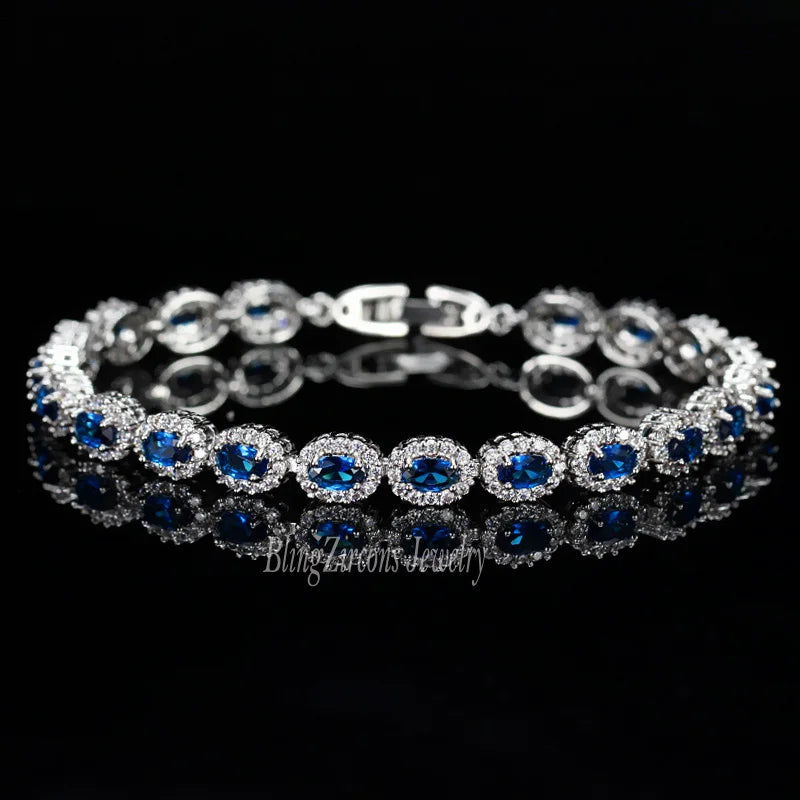 BeaQueen Brand Women Silver Color Jewelry Perfect Oval Cut Cubic Zirconia Stone Charming Tennis Bracelets Bangles B044