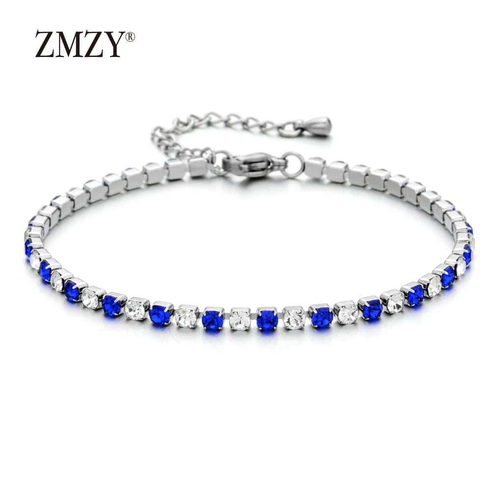 ZMZY Luxury Cubic Zirconia Tennis Bracelets Iced Out Chain Crystal Wedding Bracelet for Women Girls Silver Color Bracelet
