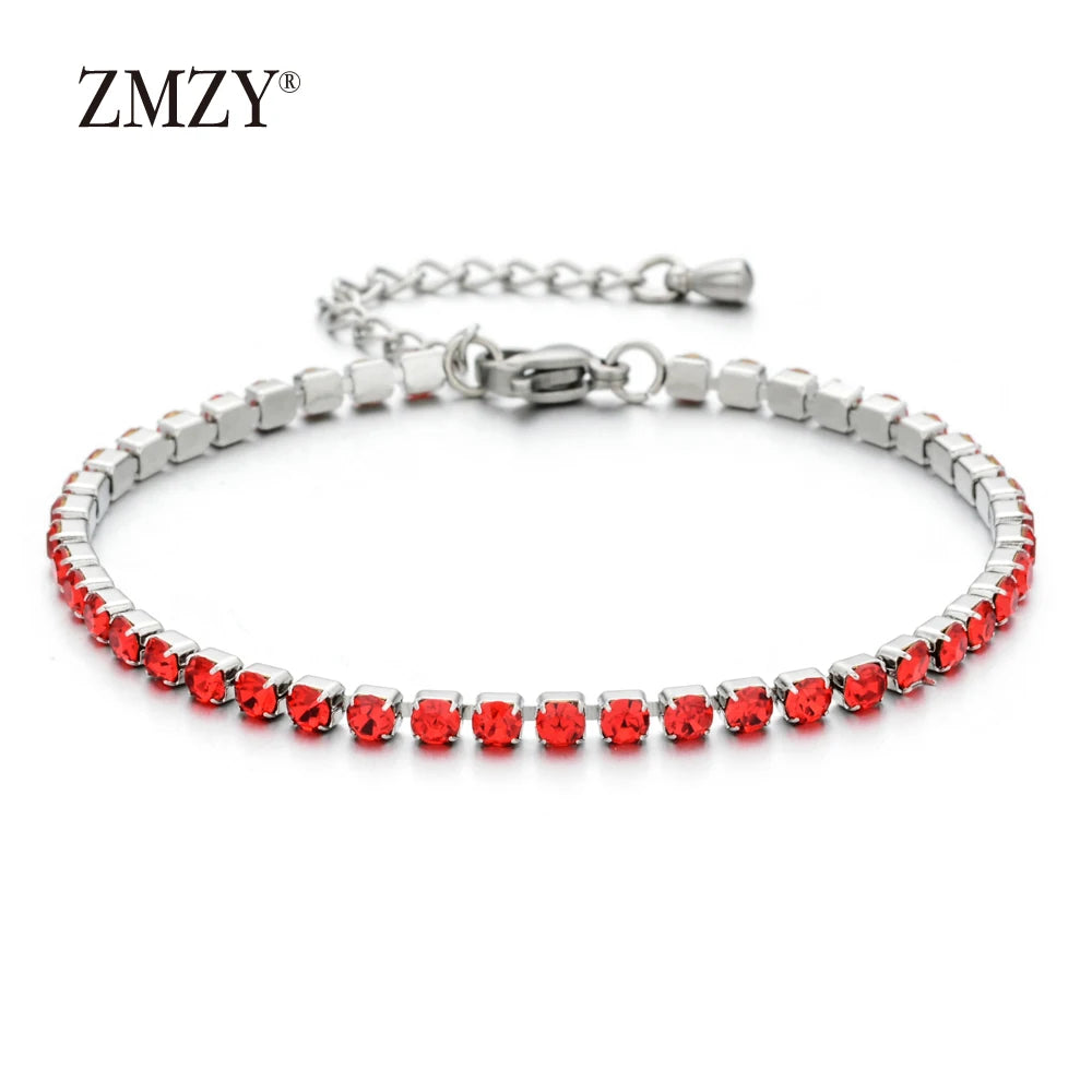 ZMZY Luxury Cubic Zirconia Tennis Bracelets Iced Out Chain Crystal Wedding Bracelet for Women Girls Silver Color Bracelet