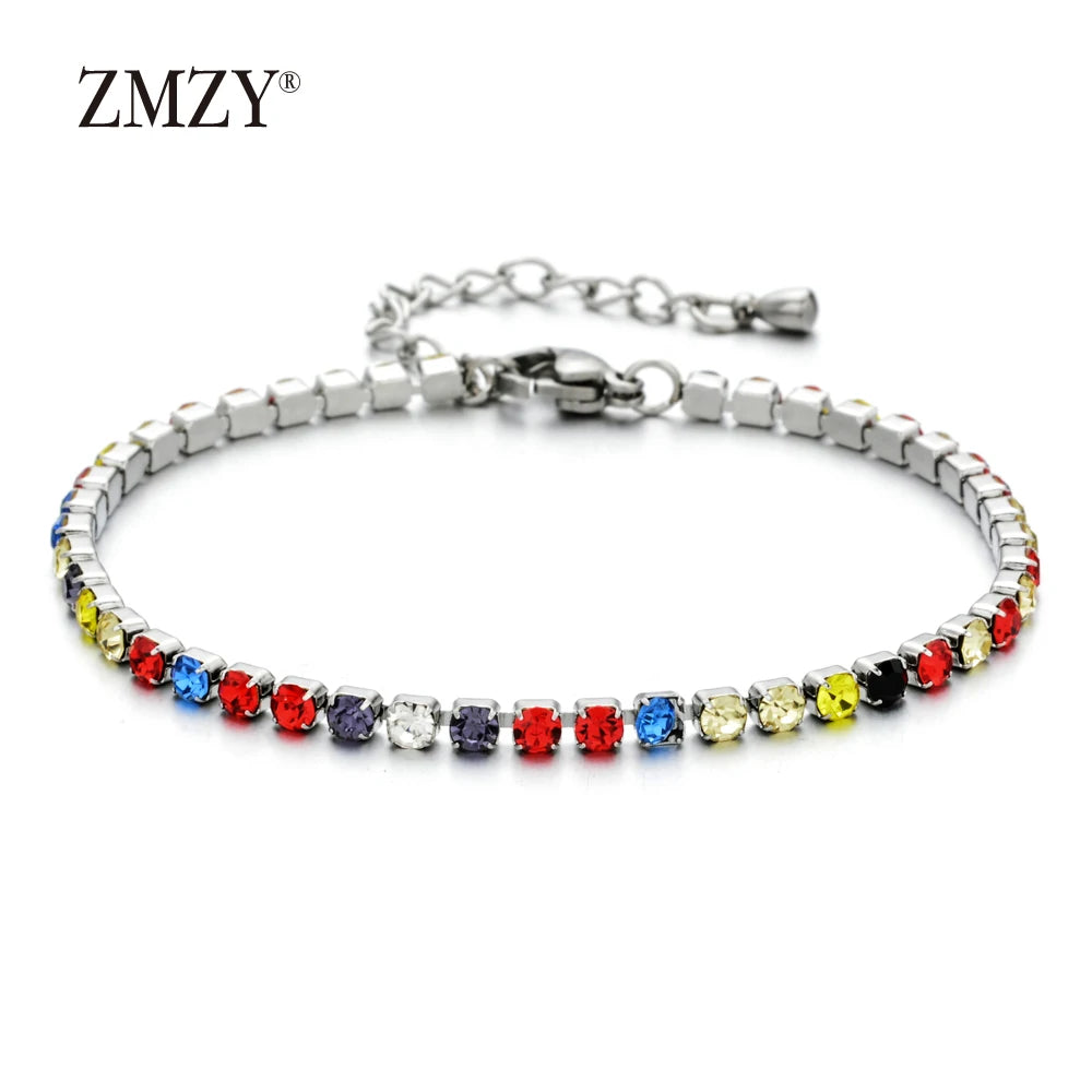 ZMZY Luxury Cubic Zirconia Tennis Bracelets Iced Out Chain Crystal Wedding Bracelet for Women Girls Silver Color Bracelet