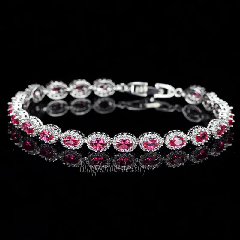 BeaQueen Brand Women Silver Color Jewelry Perfect Oval Cut Cubic Zirconia Stone Charming Tennis Bracelets Bangles B044