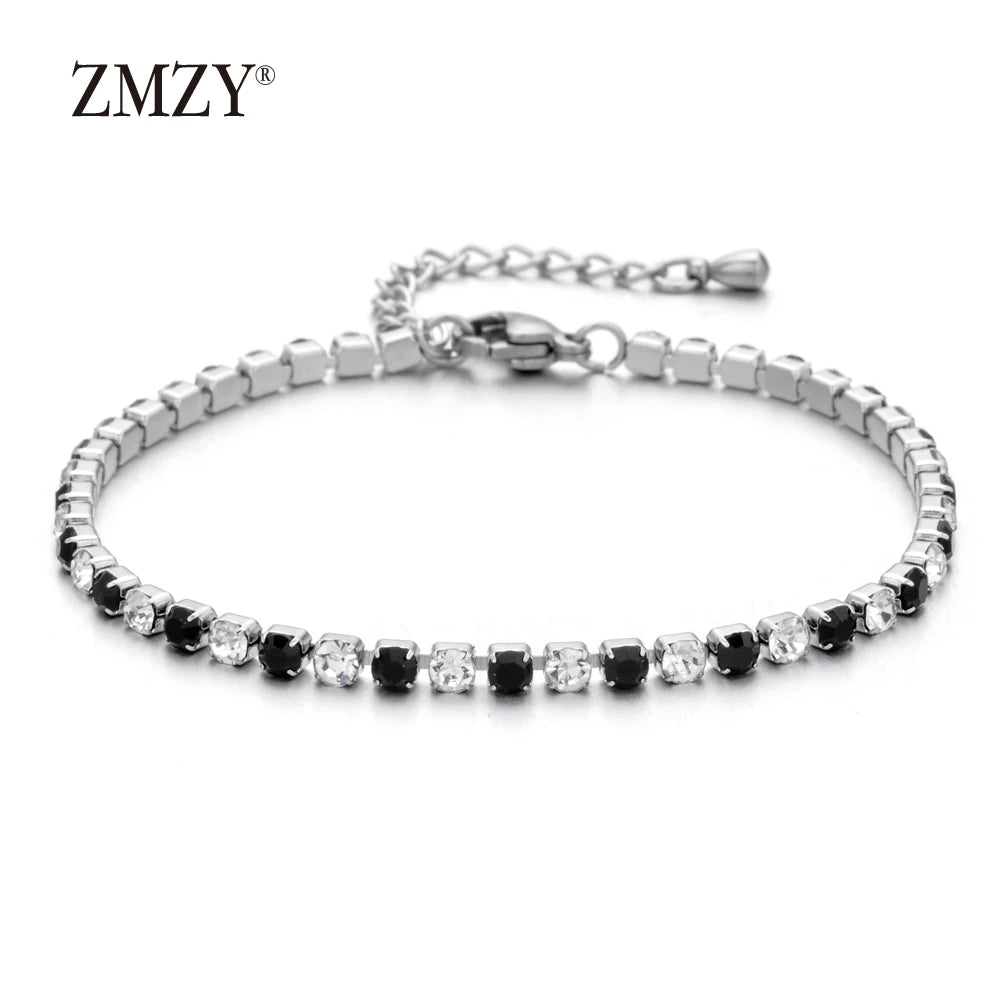 ZMZY Luxury Cubic Zirconia Tennis Bracelets Iced Out Chain Crystal Wedding Bracelet for Women Girls Silver Color Bracelet