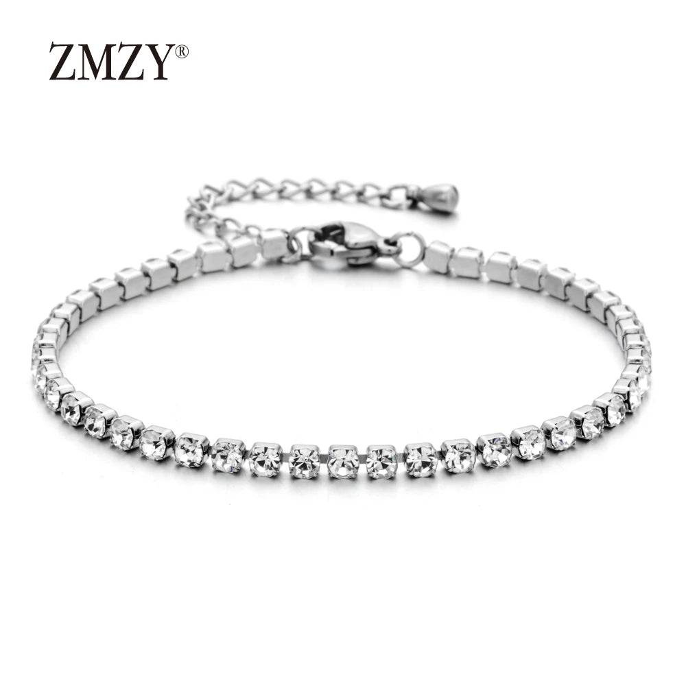 ZMZY Luxury Cubic Zirconia Tennis Bracelets Iced Out Chain Crystal Wedding Bracelet for Women Girls Silver Color Bracelet