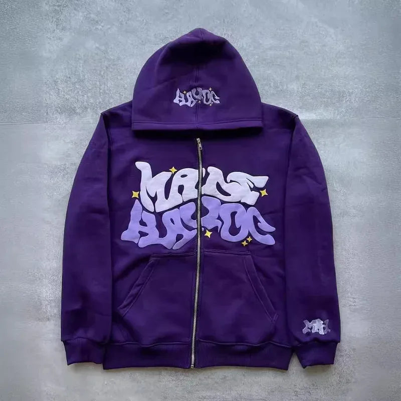 American Retro Star and Letter Printed Zipper Hoodies Women and Men Y2K Spring Autumn Section Lazy Fashion Brand Cardigan Jacket