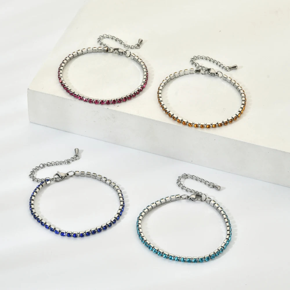 ZMZY Luxury Cubic Zirconia Tennis Bracelets Iced Out Chain Crystal Wedding Bracelet for Women Girls Silver Color Bracelet