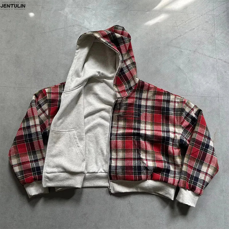 Korean Fashion Simple Gray Double-Sided Oversized Zipper Hoodie Women's Y2K New Harajuku Gothic Casual Joker Couple Street Wear