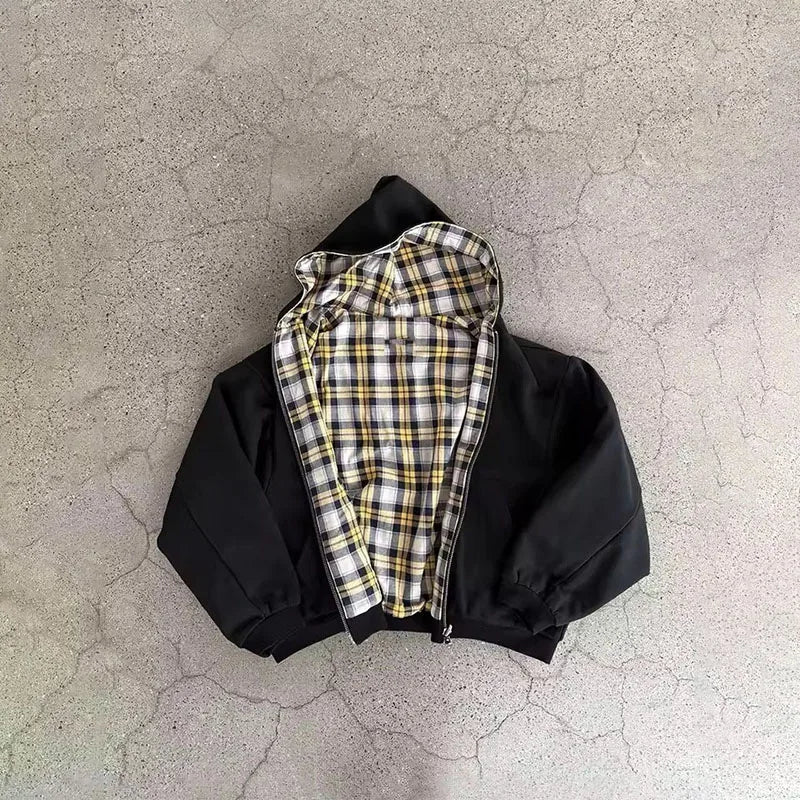 Korean Fashion Simple Gray Double-Sided Oversized Zipper Hoodie Women's Y2K New Harajuku Gothic Casual Joker Couple Street Wear