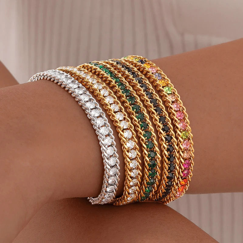 Stainless Steel Tennis Bracelets for Women, Iced Out 5A Cubic Zirconia Stones Charm Bracelets, Ladies Bridal Wedding Jewelry