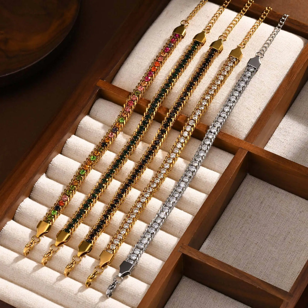 Stainless Steel Tennis Bracelets for Women, Iced Out 5A Cubic Zirconia Stones Charm Bracelets, Ladies Bridal Wedding Jewelry