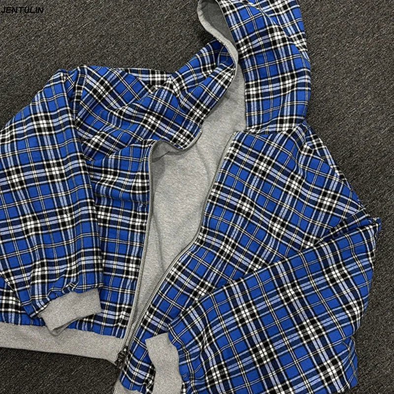 Korean Fashion Simple Gray Double-Sided Oversized Zipper Hoodie Women's Y2K New Harajuku Gothic Casual Joker Couple Street Wear