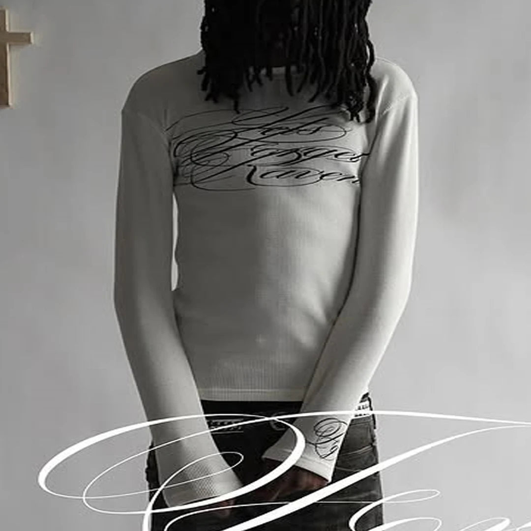 American Dark Retro Y2K Printed Long Sleeved T-Shirt High Street Gothic Trendy Outfit Top for Casual Wear