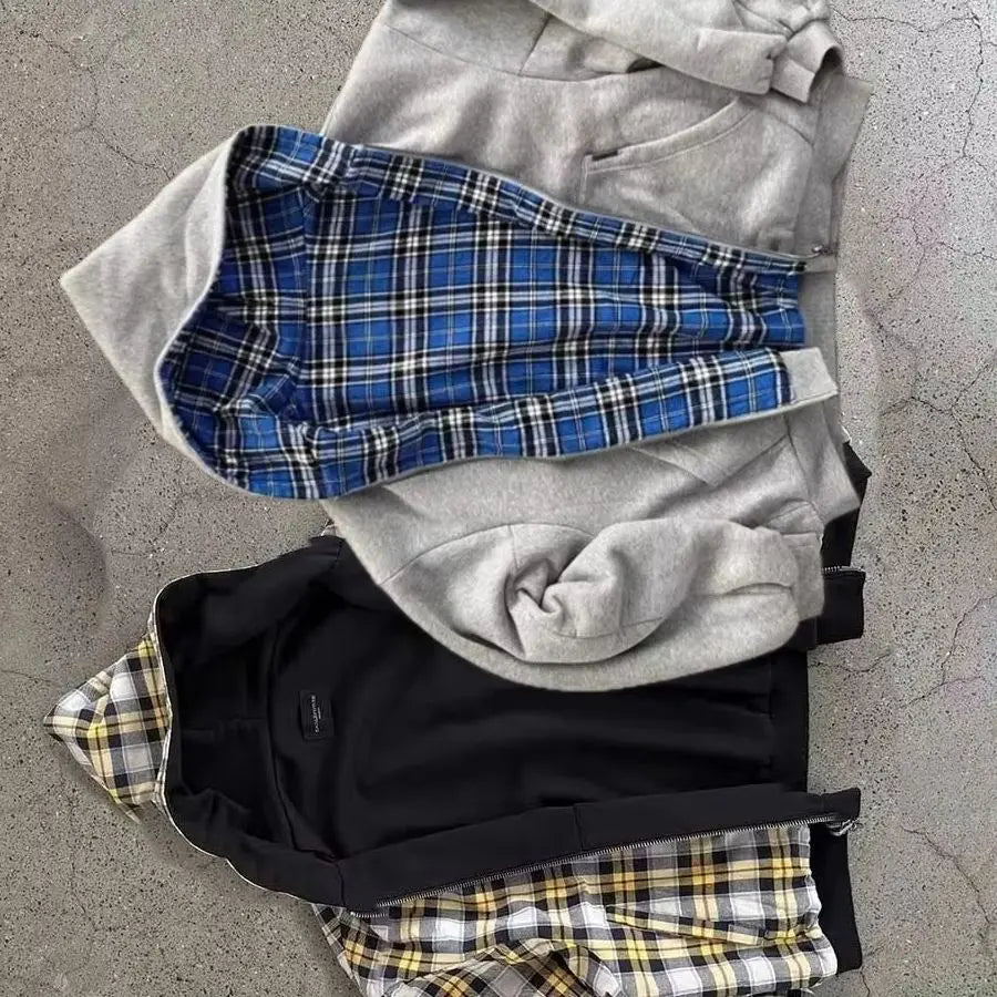 Korean Fashion Simple Gray Double Sided Oversized Zipper Hoodie Women Y2K New Harajuku Gothic Casual Joker Couple Sweatshirt