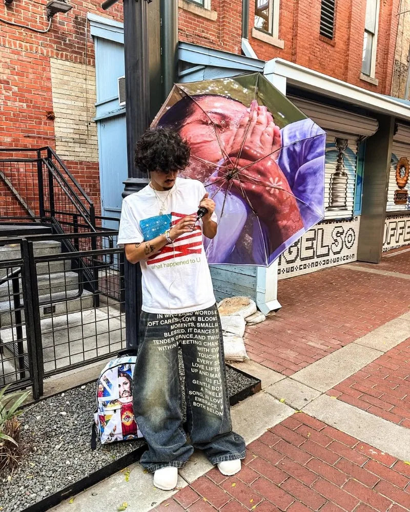 Y2K men Jeans vintage American Pattern letter jeans streetwear gothic Harajuku Hip Hop men women Fashion Casual wide leg jeans