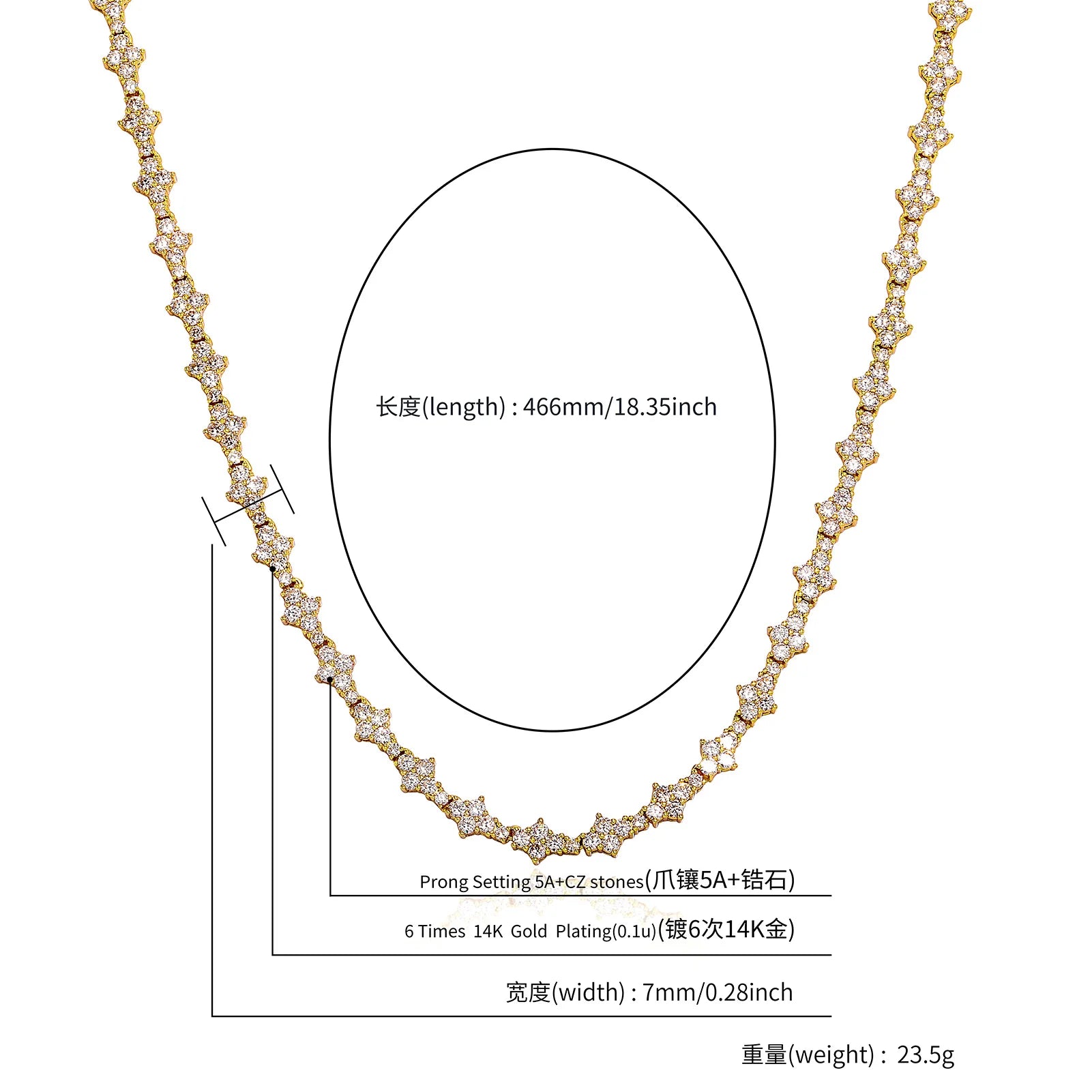 TOPGRILLZ New Honeycomb Necklace Classic 7MM Tennis Chain Hip Hop Punk Jewelry High Quality Choker Necklace For Anniversary Gift